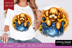 Denim Round Tshirt Background - Dog In Pocket PNG Product Image 1