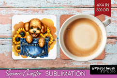 Denim Square Coaster - Dog In Pocket Coaster PNG Sublimation Product Image 1