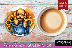 Denim Round Coaster - Dog In Pocket Coaster PNG Sublimation Product Image 1