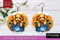 Denim Round Earrings - Dog In Pocket PNG Sublimation Product Image 1