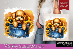 Denim Tote Bag - Dog In Pocket Tote Bag PNG Sublimation Product Image 1