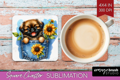 Denim Square Coaster - Dog In Pocket Coaster PNG Sublimation Product Image 1