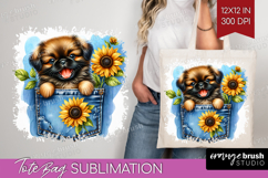 Denim Tote Bag - Dog In Pocket Tote Bag PNG Sublimation Product Image 1