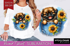 Denim Round Tshirt Background - Dog In Pocket PNG Product Image 1