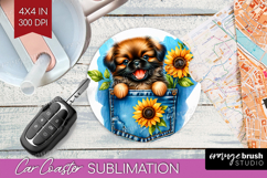 Denim Car Coaster - Dog In Pocket Coaster PNG Sublimation Product Image 1