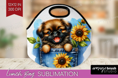 Denim Lunch Bag - Dog In Pocket Lunch Bug PNG Sublimation Product Image 1