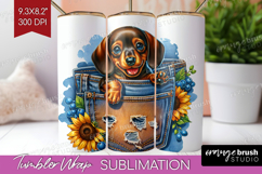 Denim Tumbler Wrap - Dog In Pocket Tumbler PNG Sublimation Product Image 1