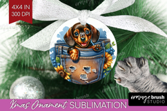 Denim Ornament PNG - Dog In Pocket PNG Sublimation Product Image 1