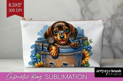 Denim Cosmetic Bag - Dog In Pocket Makeup Bag PNG Product Image 1