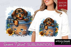 Denim Square Tshirt Background - Dog In Pocket PNG Product Image 1