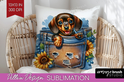 Denim Pillow Sublimation - Dog In Pocket Pillow Cover PNG Product Image 1
