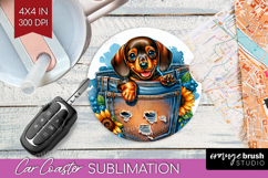 Denim Car Coaster - Dog In Pocket Coaster PNG Sublimation Product Image 1