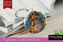 Denim Keychain PNG - Dog In Pocket Keychain Sublimation Product Image 1