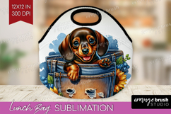 Denim Lunch Bag - Dog In Pocket Lunch Bug PNG Sublimation Product Image 1