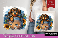 Denim Tote Bag - Dog In Pocket Tote Bag PNG Sublimation Product Image 1