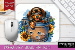 Denim Mouse Pad Sublimation - Dog In Pocket Mousepad PNG Product Image 1