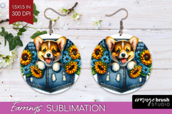 Denim Round Earrings - Dog In Pocket PNG Sublimation Product Image 1