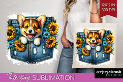 Denim Tote Bag - Dog In Pocket Tote Bag PNG Sublimation Product Image 1
