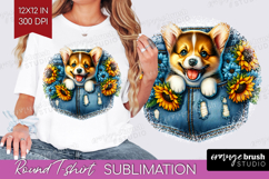 Denim Round Tshirt Background - Dog In Pocket PNG Product Image 1