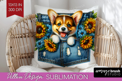Denim Pillow Sublimation - Dog In Pocket Pillow Cover PNG Product Image 1