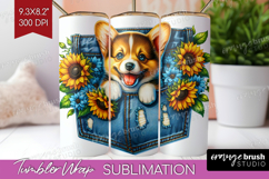 Denim Tumbler Wrap - Dog In Pocket Tumbler PNG Sublimation Product Image 1