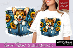 Denim Square Tshirt Background - Dog In Pocket PNG Product Image 1
