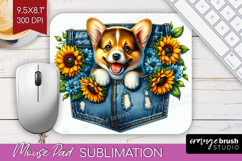 Denim Mouse Pad Sublimation - Dog In Pocket Mousepad PNG Product Image 1