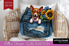 Denim Pillow Sublimation - Dog In Pocket Pillow Cover PNG Product Image 1
