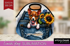 Denim Lunch Bag - Dog In Pocket Lunch Bug PNG Sublimation Product Image 1