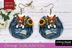 Denim Round Earrings - Dog In Pocket PNG Sublimation Product Image 1