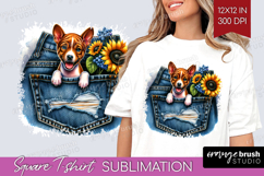 Denim Square Tshirt Background - Dog In Pocket PNG Product Image 1
