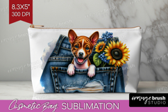 Denim Cosmetic Bag - Dog In Pocket Makeup Bag PNG Product Image 1
