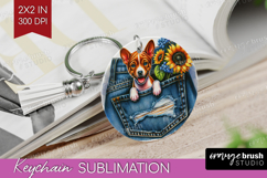 Denim Keychain PNG - Dog In Pocket Keychain Sublimation Product Image 1