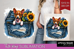 Denim Tote Bag - Dog In Pocket Tote Bag PNG Sublimation Product Image 1