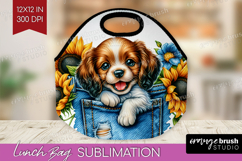 Denim Lunch Bag - Dog In Pocket Lunch Bug PNG Sublimation Product Image 1
