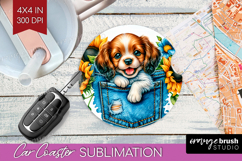 Denim Car Coaster - Dog In Pocket Coaster PNG Sublimation Product Image 1