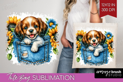 Denim Tote Bag - Dog In Pocket Tote Bag PNG Sublimation Product Image 1