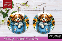 Denim Round Earrings - Dog In Pocket PNG Sublimation Product Image 1