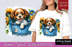 Denim Square Tshirt Background - Dog In Pocket PNG Product Image 1
