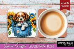 Denim Square Coaster - Dog In Pocket Coaster PNG Sublimation Product Image 1