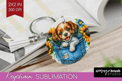 Denim Keychain PNG - Dog In Pocket Keychain Sublimation Product Image 1