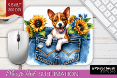 Denim Mouse Pad Sublimation - Dog In Pocket Mousepad PNG Product Image 1