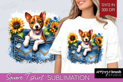 Denim Square Tshirt Background - Dog In Pocket PNG Product Image 1