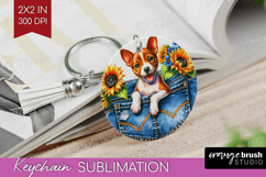 Denim Keychain PNG - Dog In Pocket Keychain Sublimation Product Image 1