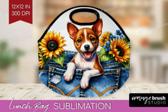 Denim Lunch Bag - Dog In Pocket Lunch Bug PNG Sublimation Product Image 1