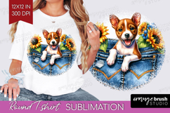 Denim Round Tshirt Background - Dog In Pocket PNG Product Image 1