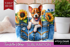 Denim Tumbler Wrap - Dog In Pocket Tumbler PNG Sublimation Product Image 1