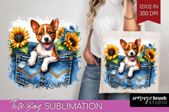 Denim Tote Bag - Dog In Pocket Tote Bag PNG Sublimation Product Image 1