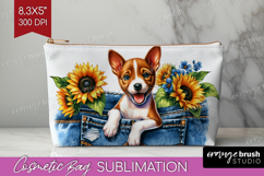 Denim Cosmetic Bag - Dog In Pocket Makeup Bag PNG Product Image 1
