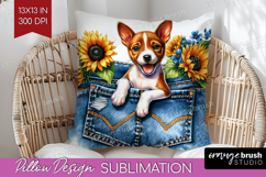 Denim Pillow Sublimation - Dog In Pocket Pillow Cover PNG Product Image 1